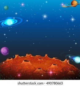 Space scene with many planets illustration