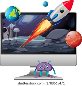 Space scene on computer desktop background illustration