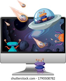 Space scene on computer desktop background illustration