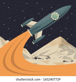 space scene poster with rocket start up vector illustration design
