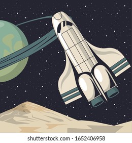 Weltraum-Poster mit Raumschiff-Vektorillustration-Design