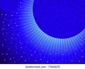 Space scene with two planets with craters and a variety of stars