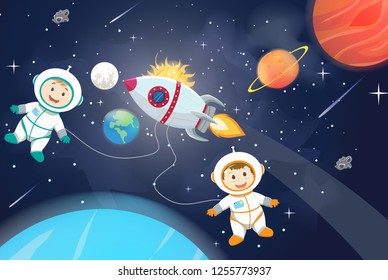 space scenes. Astronaut on the planet with an  spaceship.