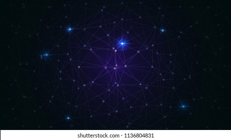 space sci fi fantastic background . cosmos dots connected with lines , stars map or poligon mesh , black purple full ultra hd wallpaper horizontal screen saver