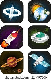 Space science fiction cartoon icons 
