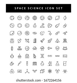 conjunto de iconos de espacio y ciencia con diseño de estilo de contorno de color negro.