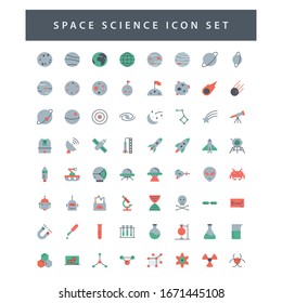 space and science icon set with colorful modern Flat style design.