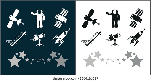 space science technology cosmic vector set icon illustration