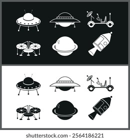 space science technology cosmic vector set icon illustration