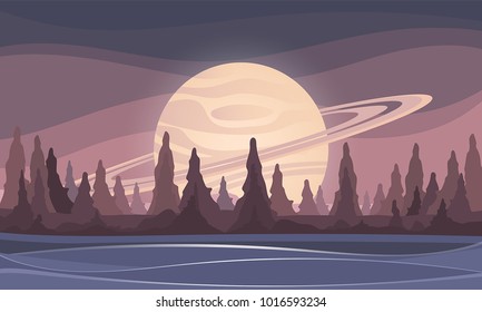 Space sci-fi background, vector gas giant illustration, fantastic alien landscape.