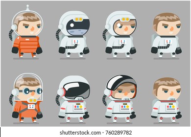 Space Sci-fi Cosmonaut Astronaut Spaceman Icons Set Cartoon Game RPG Flat Design Vector Illustration