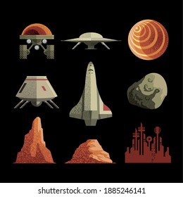 Space and sci-fi icon bundle of universe cosmos and futuristic theme Vector illustration
