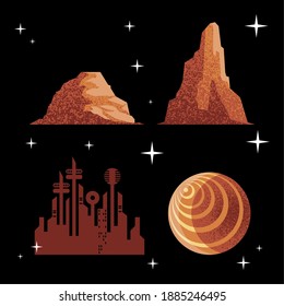 Space and sci-fi icon collection of universe cosmos and futuristic theme Vector illustration