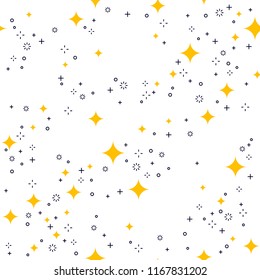 Space seamless background with stars, undiscovered galaxy cosmic fantastic and interesting textile fabric for children, endless tiling pattern, vector illustration.