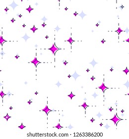 Space seamless background with stars, undiscovered galaxy cosmic fantastic and interesting textile fabric for children, endless tiling pattern, vector illustration.