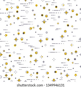 Space seamless background with stars, undiscovered galaxy cosmic fantastic and interesting textile fabric for children, endless tiling pattern, vector illustration.