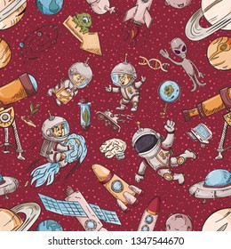 space, seamless colored illustration of pattern decoration and design background in the style of childrens drawings vector