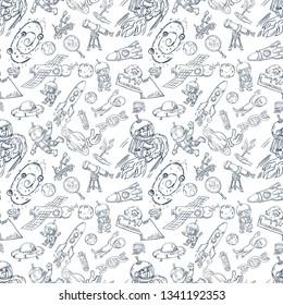 space, seamless illustration of pattern decoration and design background in the style of childrens drawings vector
