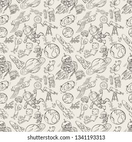 space, seamless illustration of pattern decoration and design background in the style of childrens drawings vector