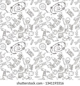 space, seamless illustration of pattern decoration and design background in the style of childrens drawings vector