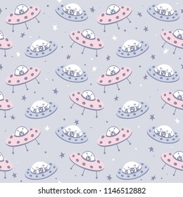 Space seamless pattern with aliens 