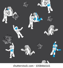 Space seamless pattern with astronauts. Astronauts in outer space. Outer space with asteroids and humans Wallpaper