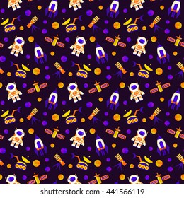 Space seamless pattern background in flat style, vector illustration
