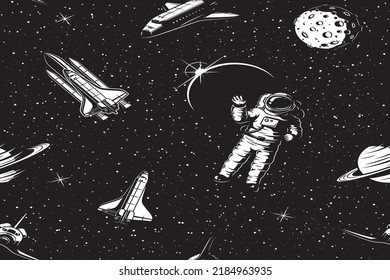 space seamless pattern black and white version