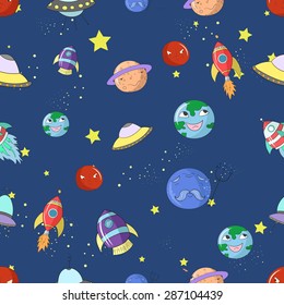 Space seamless pattern cartoon vector illustration
