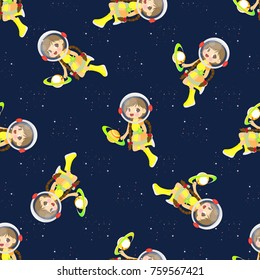 Space seamless pattern. Children astronaut Vector illustration. Paper for scrapbooking