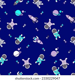 Space seamless pattern for children background, wallpaper, wrapping paper. School vector illustration.