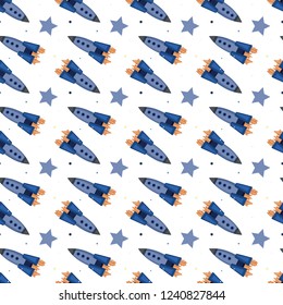 Space seamless pattern for children wear. White backgroynd with cosmic elements. Vector illustration.