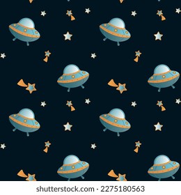 Space seamless pattern for children wear. White backgroynd with cosmic elements. Vector illustration.