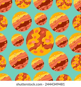 Space seamless pattern with cute planet design. Space background for greetings, invitations, wrapping paper production, textiles and web design.