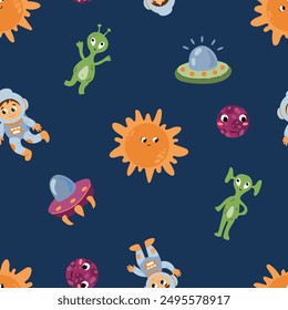 Space Seamless Pattern. Design for fabric, textile, wallpaper, packaging.	