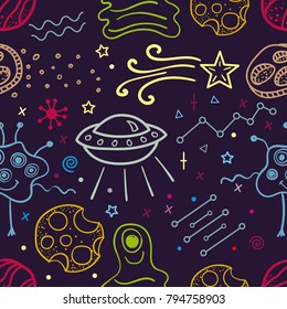Space seamless pattern. Doodle style.