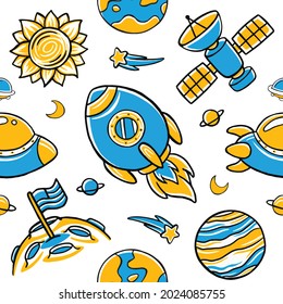 space seamless pattern in flat design style