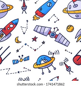 Space seamless pattern print design. Doodle Vector illustration design for fashion fabrics, textile graphics, prints.