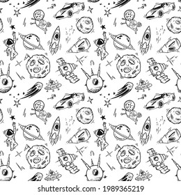 Space seamless pattern print design. Vector illustration design for, textile graphics.