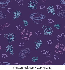 Space seamless pattern print design for Kids with stars, moon, planets, comet. design for fashion fabrics, textile graphics, prints.