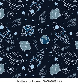 Space seamless pattern print design. Vector illustration design for fashion fabrics, textile graphics, prints.

