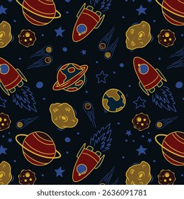 Space seamless pattern print design. Vector illustration design for fashion fabrics, textile graphics, prints.
