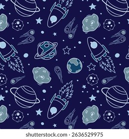 Space seamless pattern print design. Vector illustration design for fashion fabrics, textile graphics, prints.
