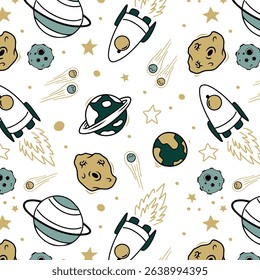 Space seamless pattern print design. Vector illustration design for fashion fabrics, textile graphics, prints.

