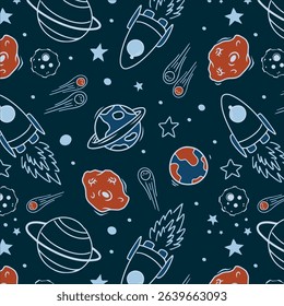 Space seamless pattern print design. Vector illustration design for fashion fabrics, textile graphics, prints.
