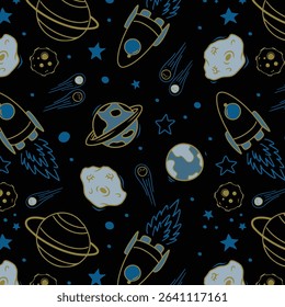 Space seamless pattern print design. Vector illustration design for fashion fabrics, textile graphics, prints.
