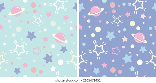 space seamless pattern with star and planet 