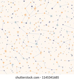 Space seamless pattern with stars and constellations,