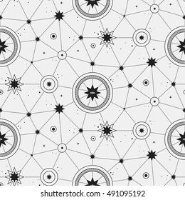 Space seamless pattern with stars and constellations. Useful for wrapping, web backgrounds and fabric design.