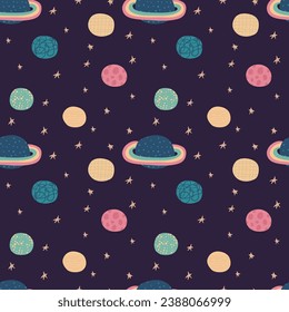 Space seamless pattern. Stars and planets